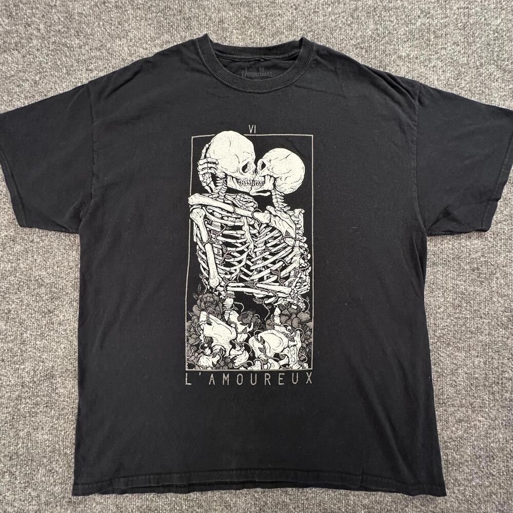 Threadless Black Graphic Skeleton Kiss T-Shirt Size XL #277